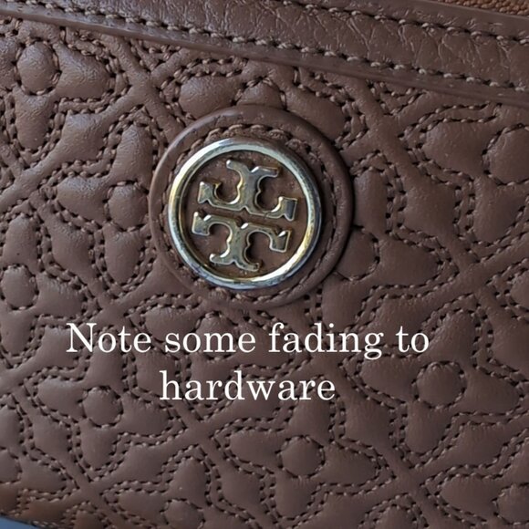 TORY BURCH Wallet Quilted British Tan Leather Phone Purse & Wallet Wris… - Picture 10 of 11
